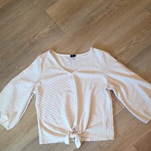 W5 Cream V-Neck Blouse with Tie-Front